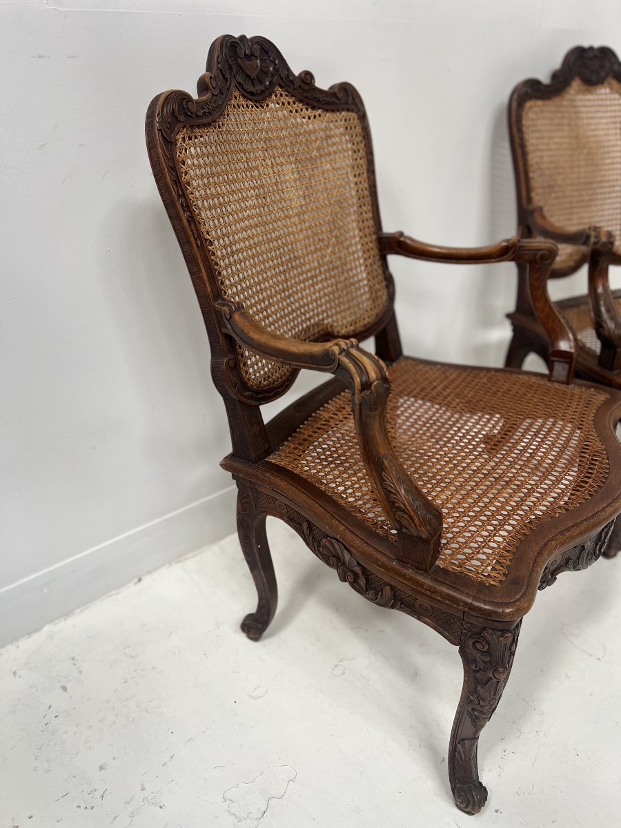 Paire de fauteuils de style Régence en bois naturel XIX siècle-photo-5