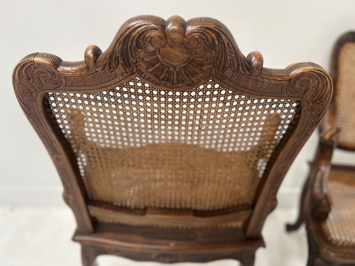 Paire de fauteuils de style Régence en bois naturel XIX siècle-photo-6