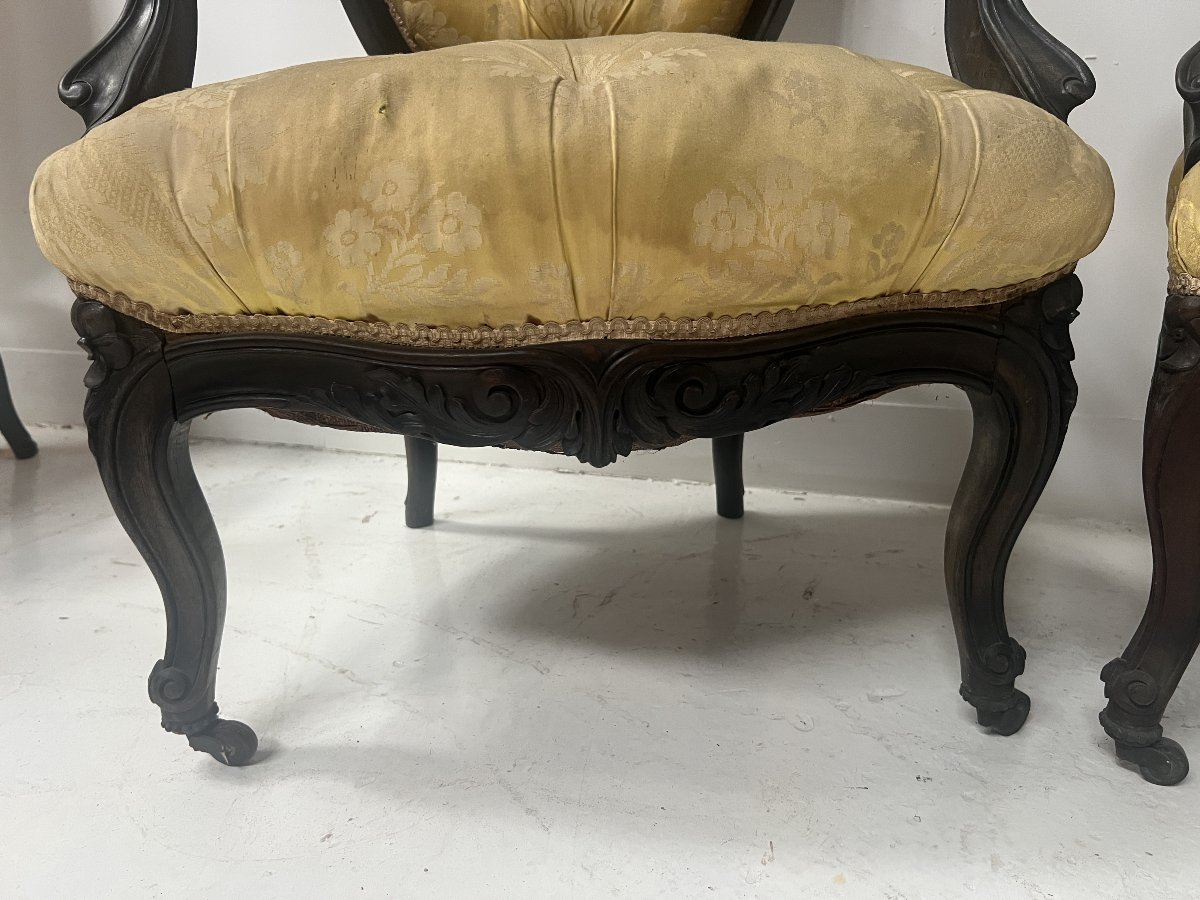 Paire de fauteuils Napoléon III de style Louis XV en palissandre XX siècle-photo-2