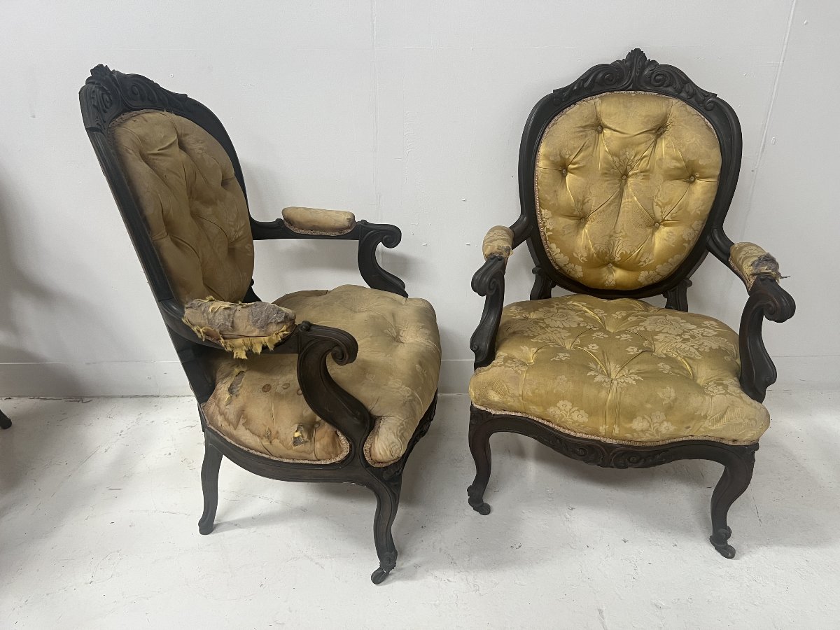 Paire de fauteuils Napoléon III de style Louis XV en palissandre XX siècle-photo-4
