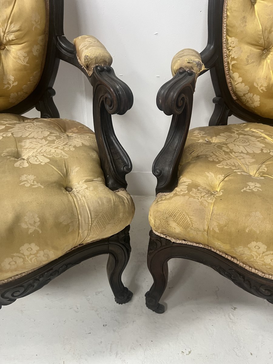 Paire de fauteuils Napoléon III de style Louis XV en palissandre XX siècle-photo-1