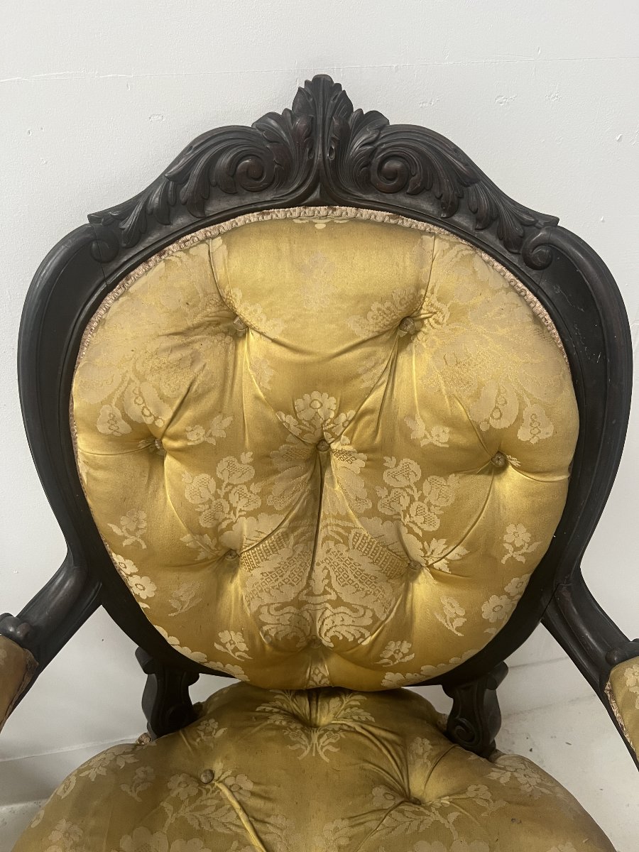 Paire de fauteuils Napoléon III de style Louis XV en palissandre XX siècle-photo-5
