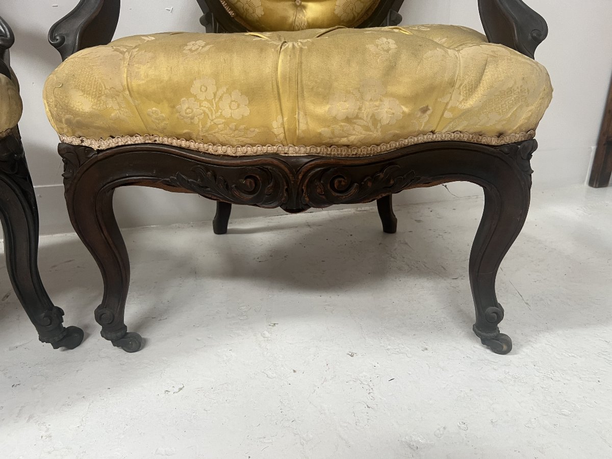 Paire de fauteuils Napoléon III de style Louis XV en palissandre XX siècle-photo-8