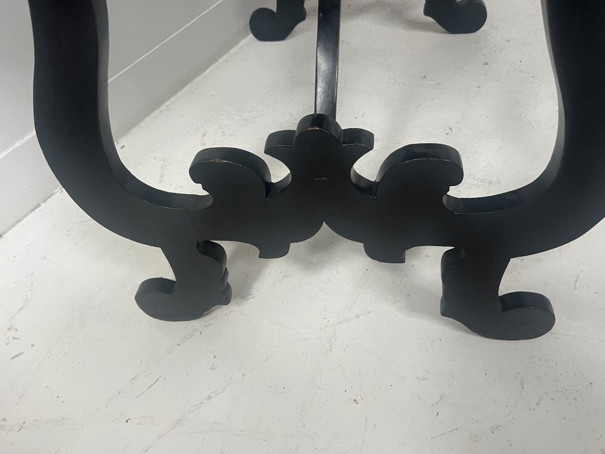 19th-century Spanish Ceremonial Table In Blackened Wood With A Marquetry Top-photo-1