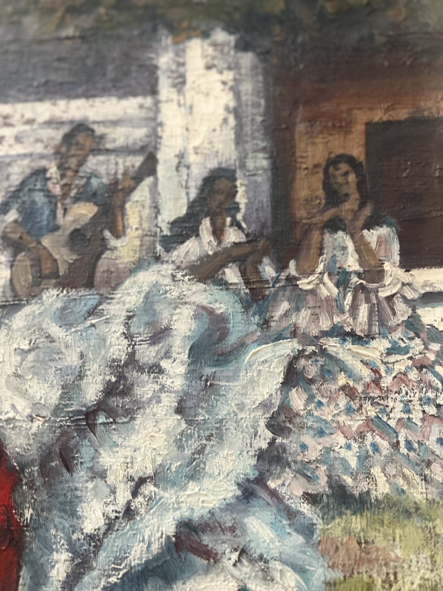 " La Gitane " huile sur toile encadrée. XX siècle-photo-2