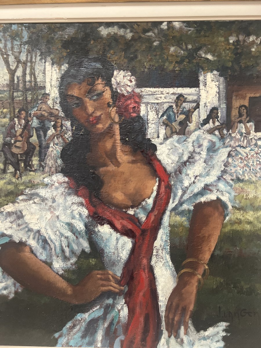" La Gitane " huile sur toile encadrée. XX siècle-photo-3