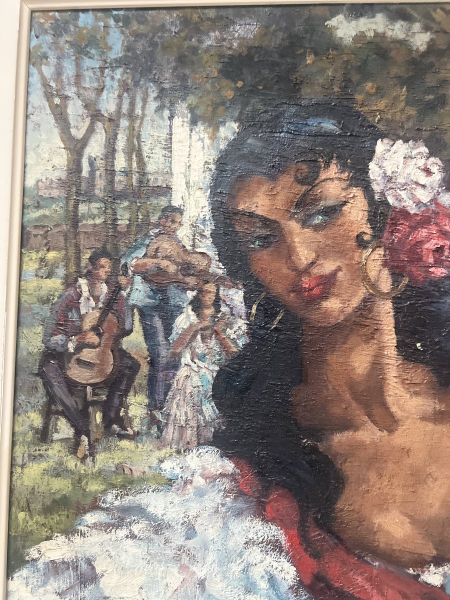 " La Gitane " huile sur toile encadrée. XX siècle-photo-4