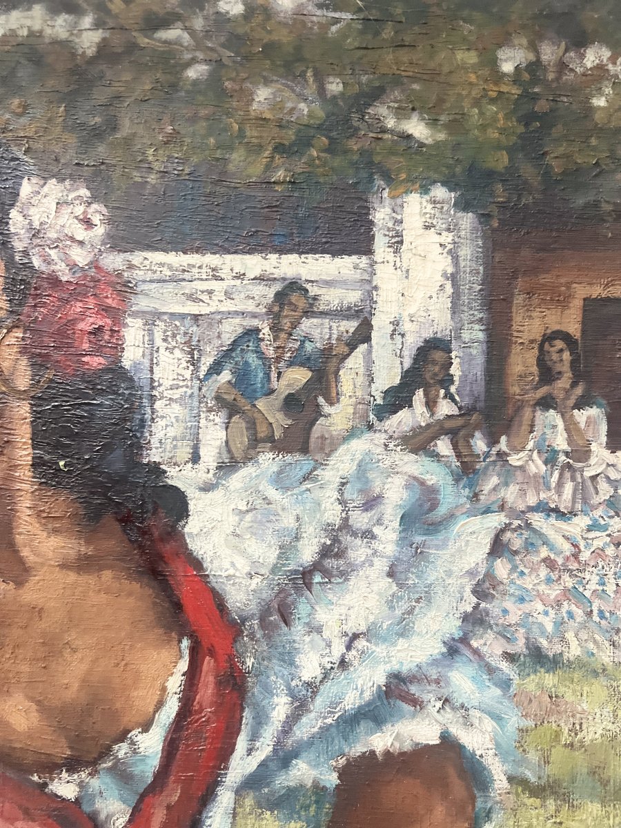 " La Gitane " huile sur toile encadrée. XX siècle-photo-1