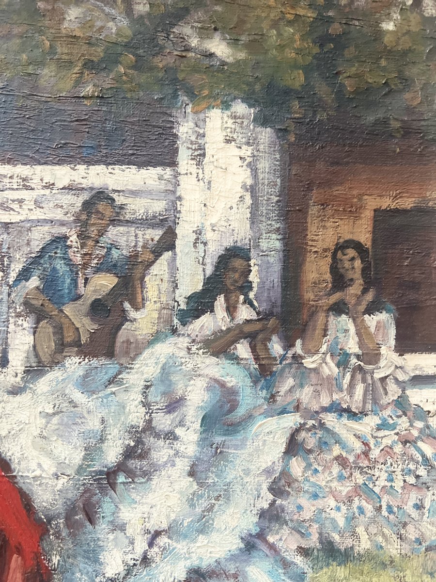 " La Gitane " huile sur toile encadrée. XX siècle-photo-2