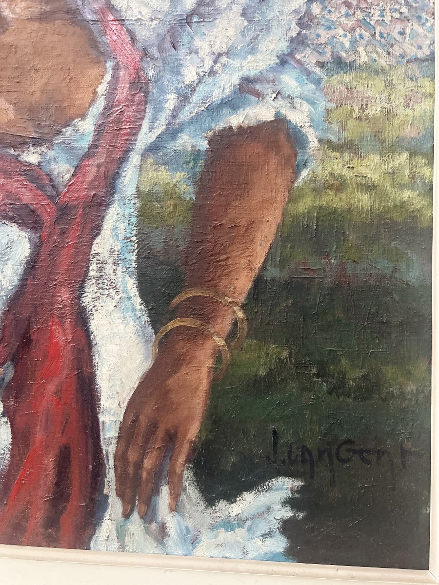 " La Gitane " huile sur toile encadrée. XX siècle-photo-3