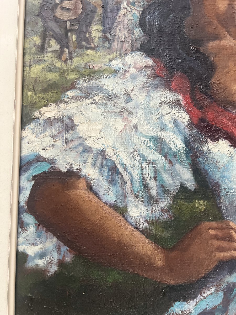 " La Gitane " huile sur toile encadrée. XX siècle-photo-6