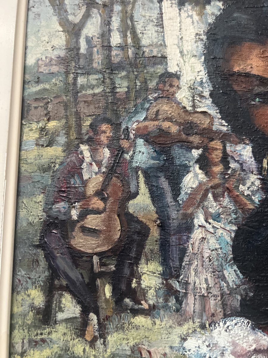 " La Gitane " huile sur toile encadrée. XX siècle-photo-7