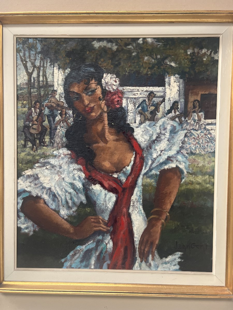 " La Gitane " huile sur toile encadrée. XX siècle-photo-8