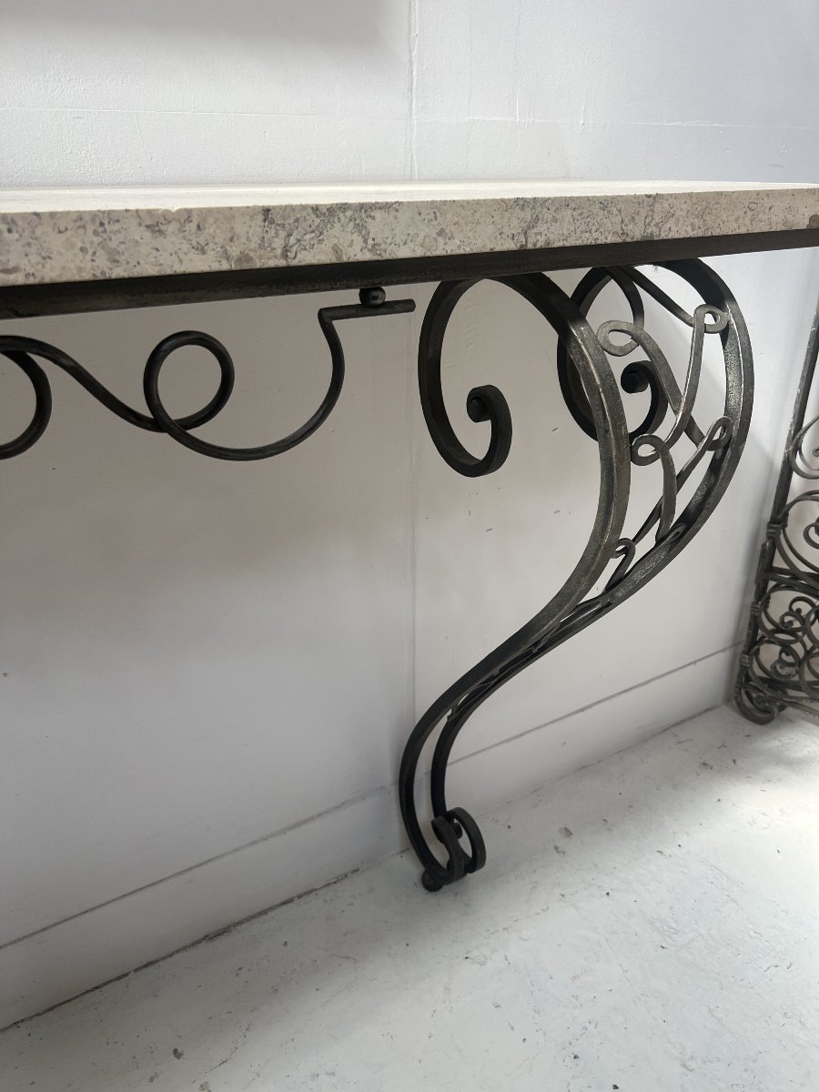 Console de style Art Déco en fer forgé martelé XX siècle-photo-4