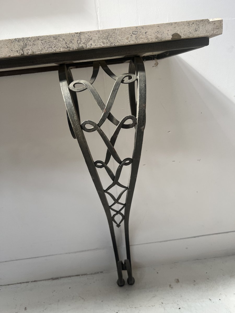 Console de style Art Déco en fer forgé martelé XX siècle-photo-2