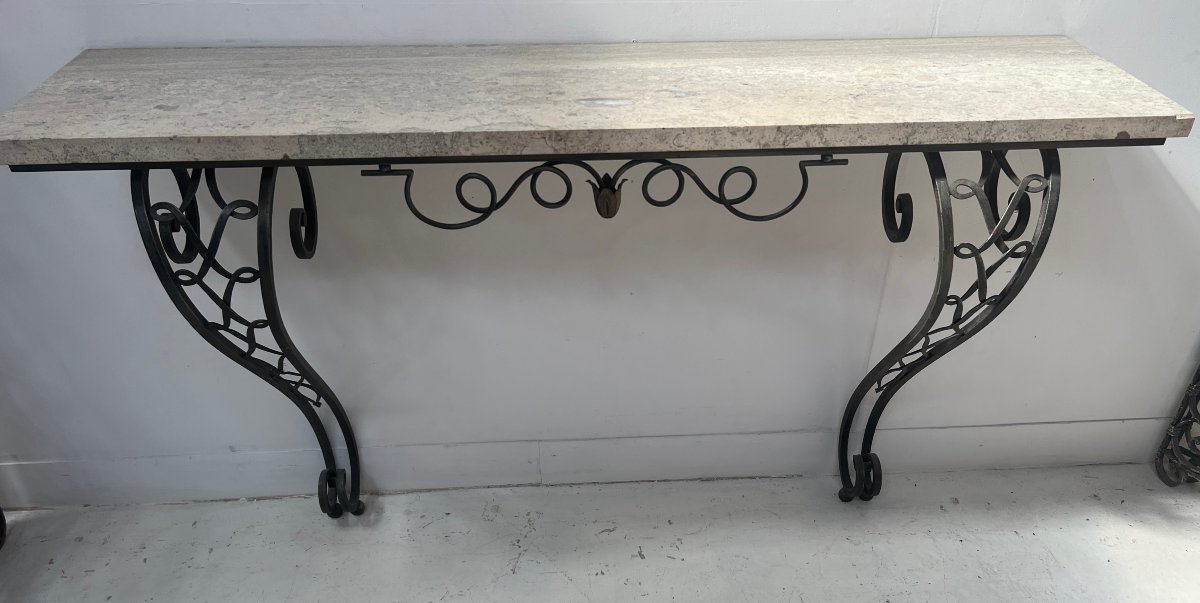 Console de style Art Déco en fer forgé martelé XX siècle-photo-3