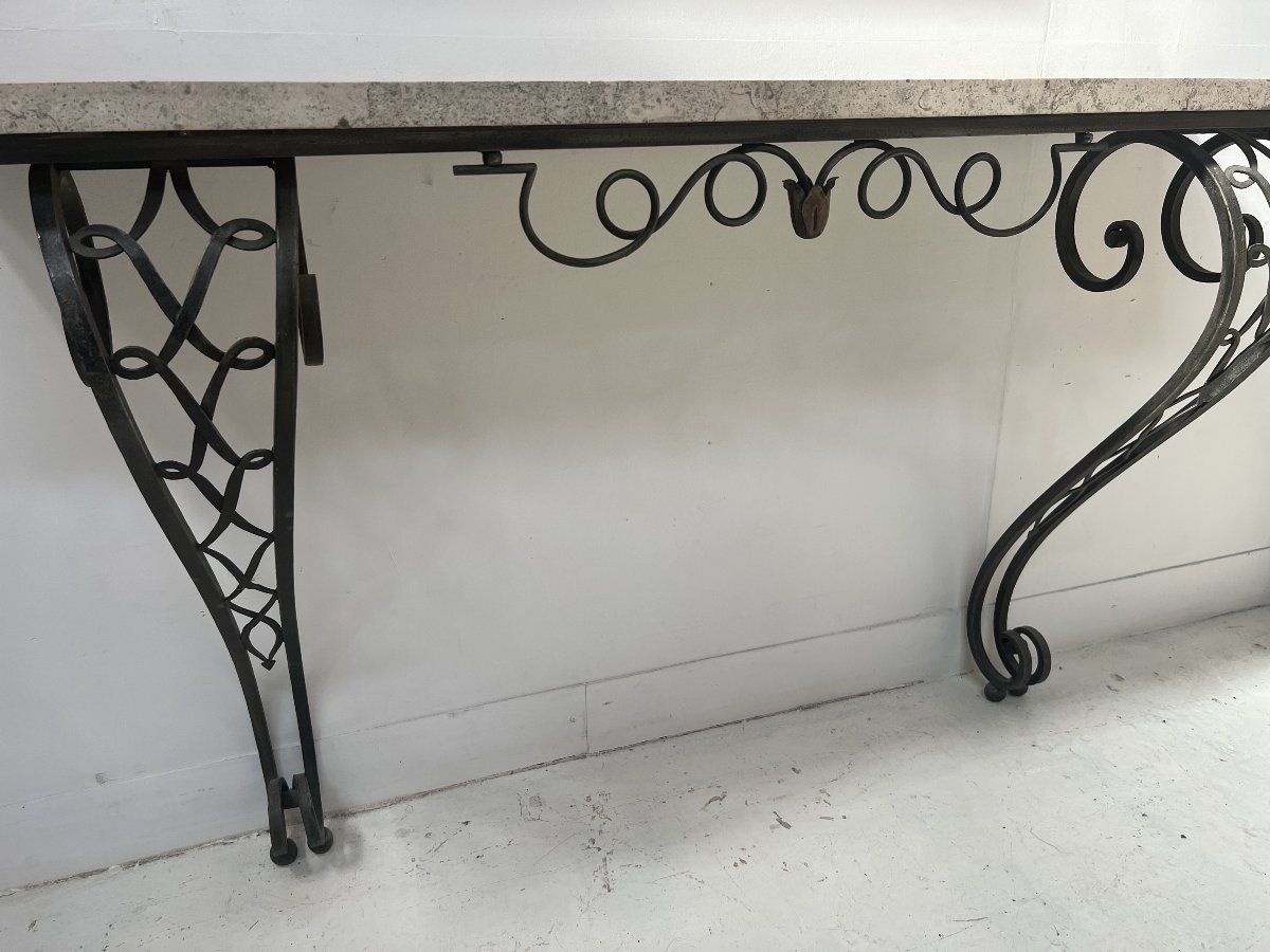 Console de style Art Déco en fer forgé martelé XX siècle-photo-4