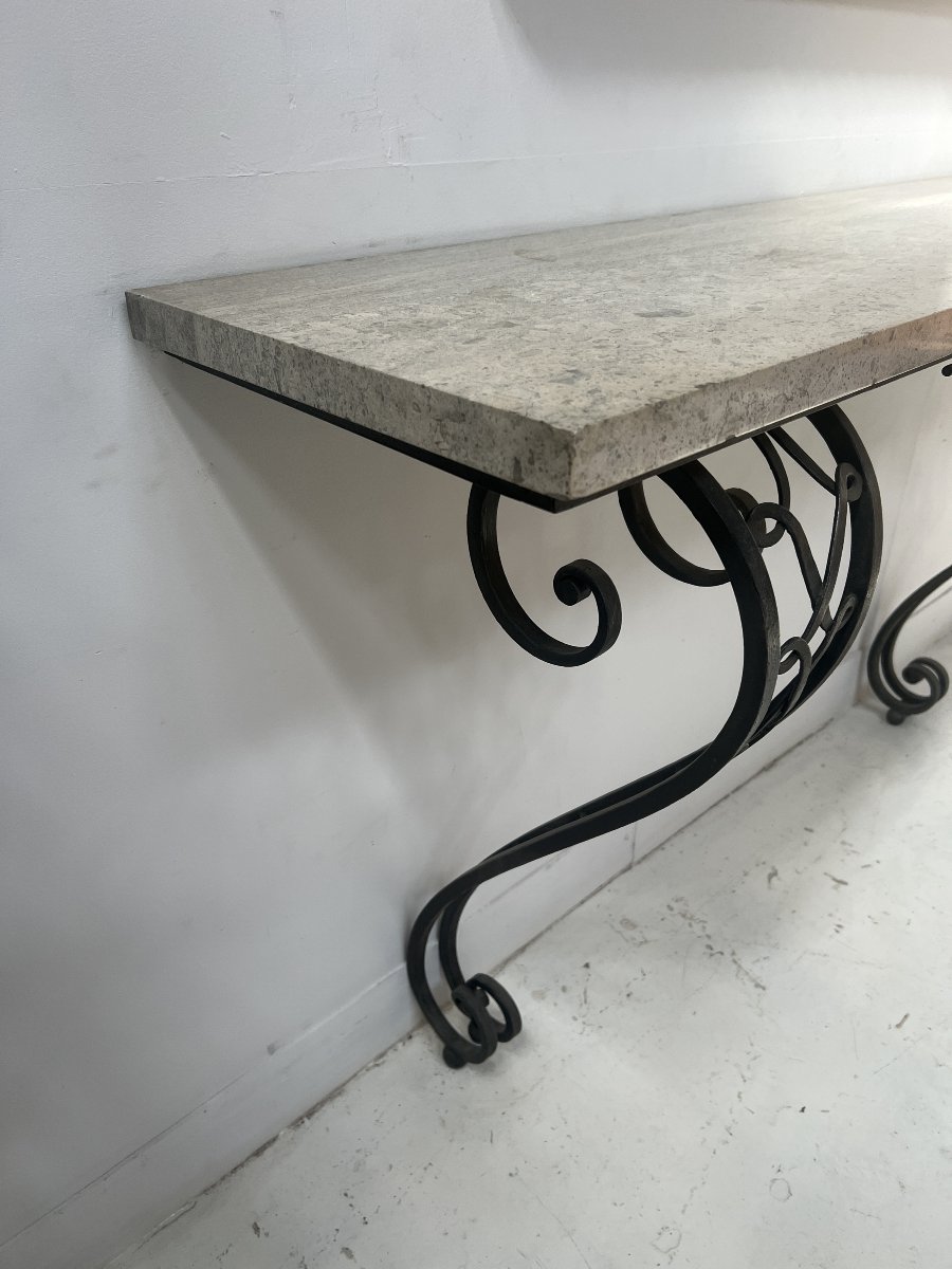Console de style Art Déco en fer forgé martelé XX siècle-photo-6