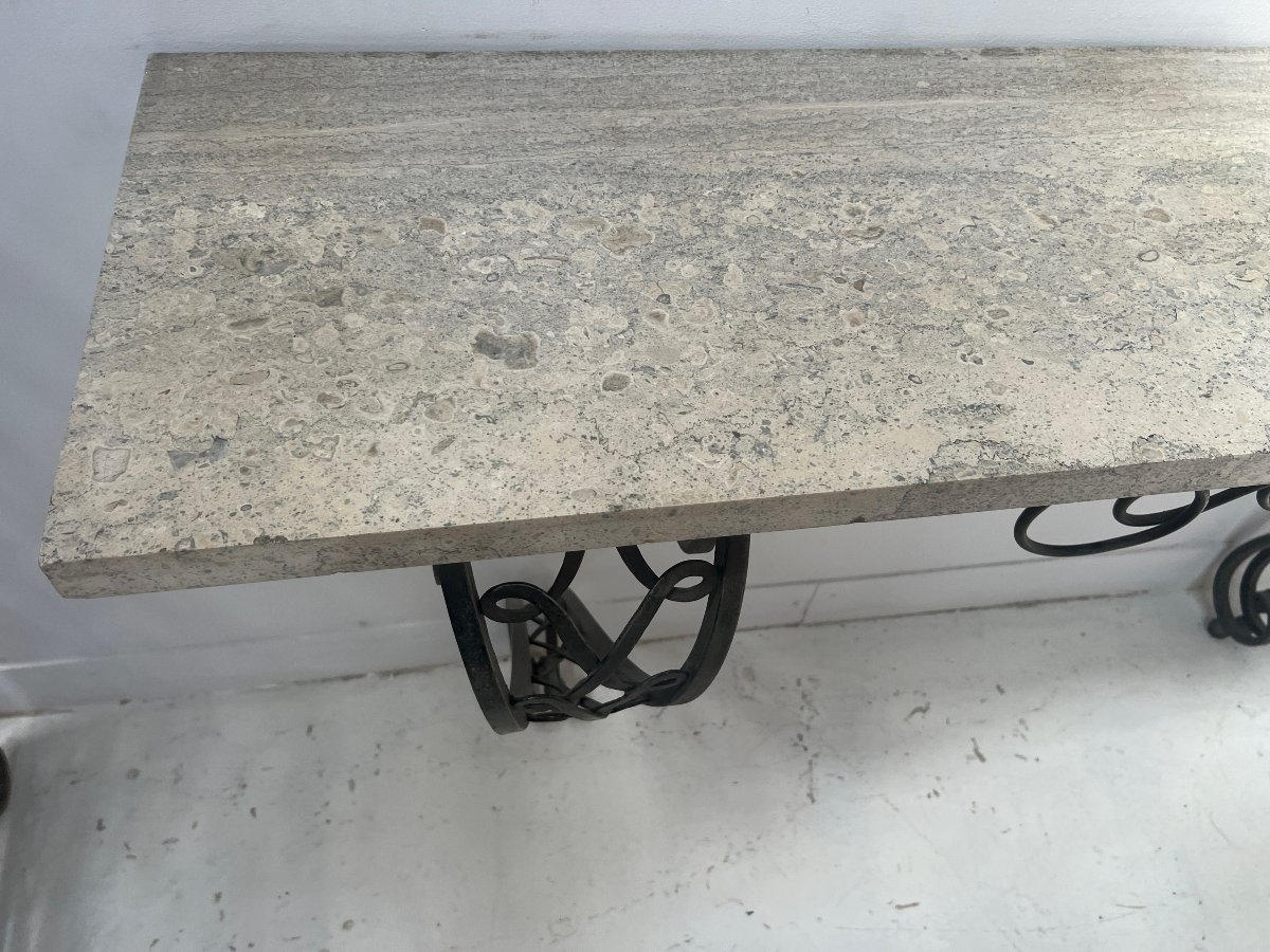 Console de style Art Déco en fer forgé martelé XX siècle-photo-7