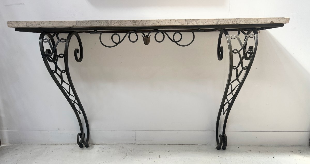 Console de style Art Déco en fer forgé martelé XX siècle-photo-8