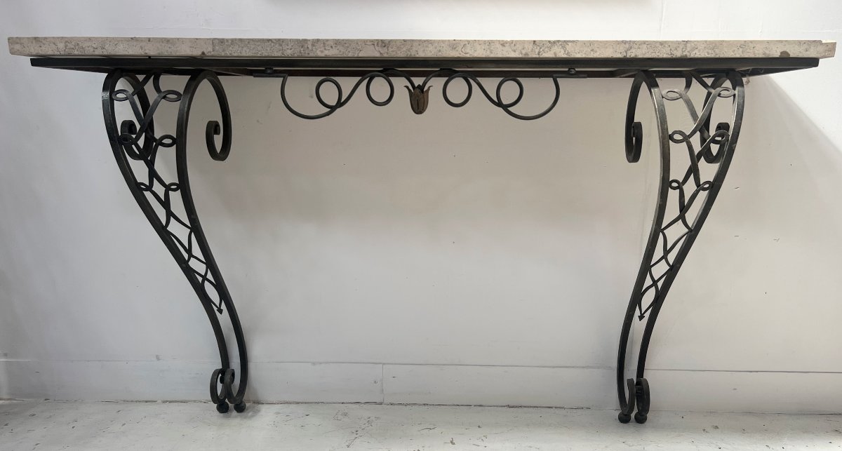 Console de style Art Déco en fer forgé martelé XX siècle