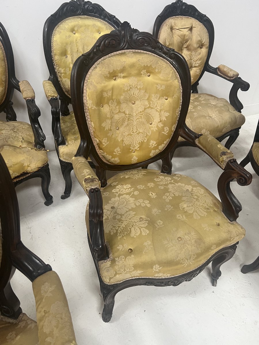 Suite de huit fauteuils Napoléon III style Louis XV en palissandre XX siècle-photo-4
