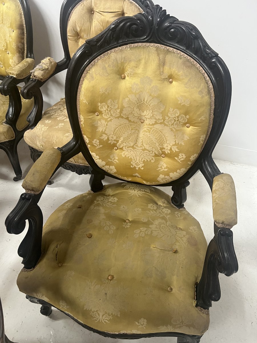Suite de huit fauteuils Napoléon III style Louis XV en palissandre XX siècle-photo-1