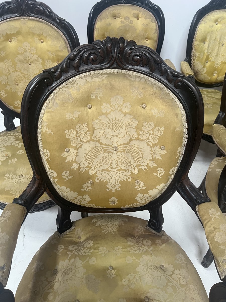 Suite de huit fauteuils Napoléon III style Louis XV en palissandre XX siècle-photo-3