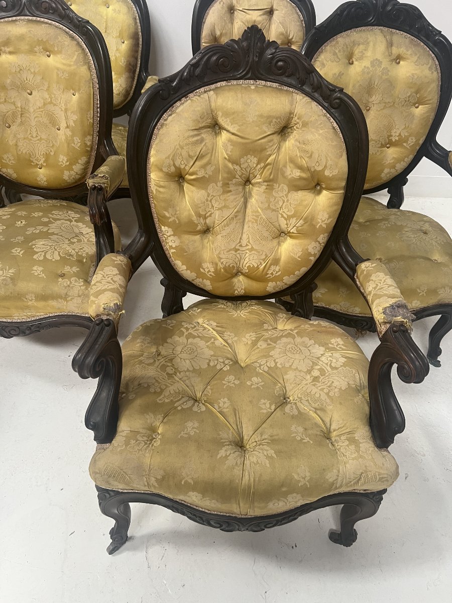 Suite de huit fauteuils Napoléon III style Louis XV en palissandre XX siècle-photo-4