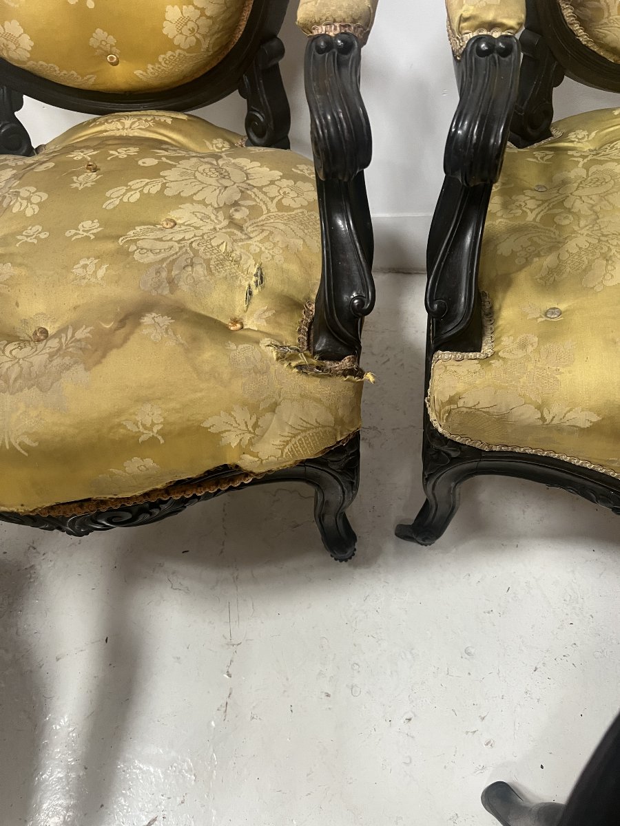 Suite de huit fauteuils Napoléon III style Louis XV en palissandre XX siècle-photo-6