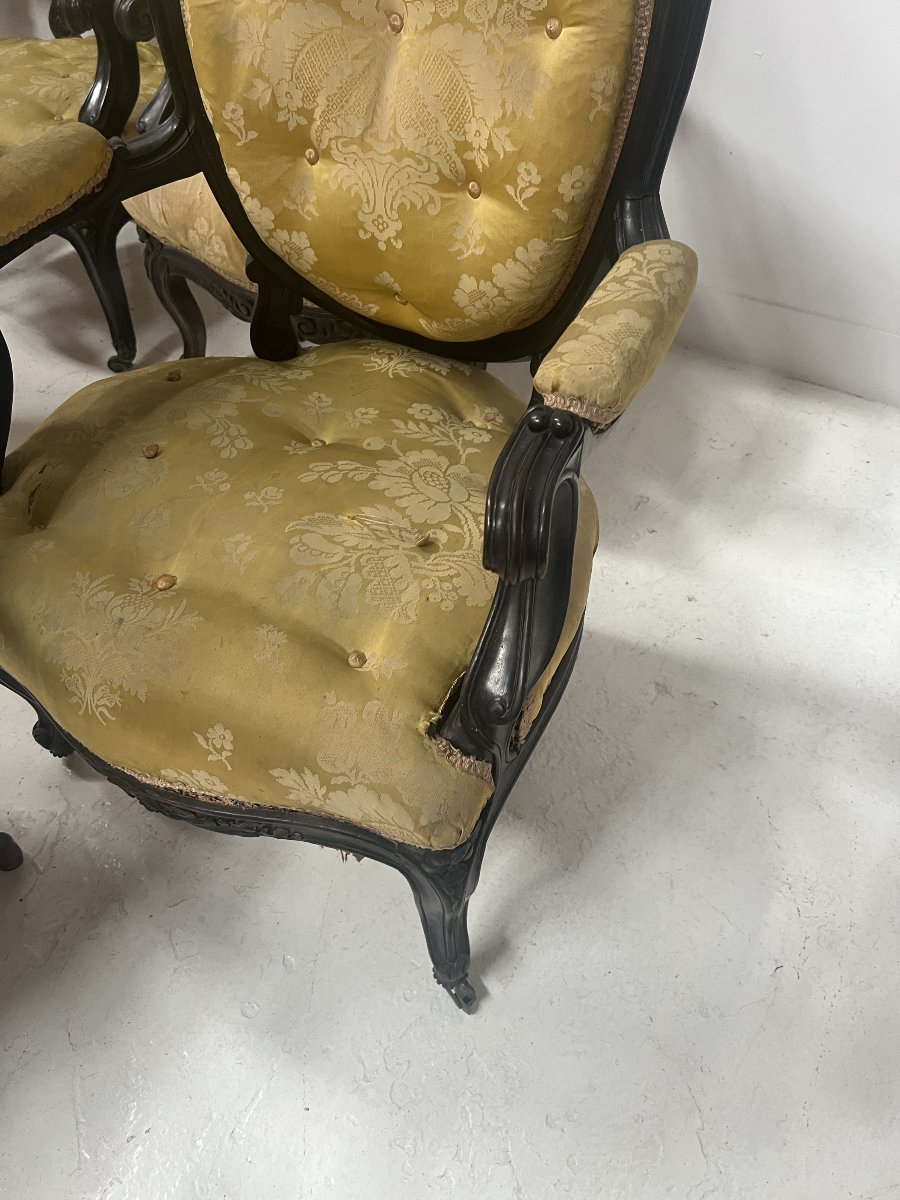 Suite de huit fauteuils Napoléon III style Louis XV en palissandre XX siècle-photo-7