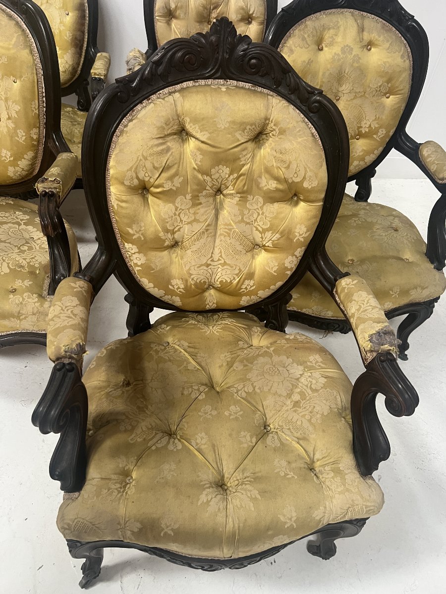 Suite de huit fauteuils Napoléon III style Louis XV en palissandre XX siècle-photo-8