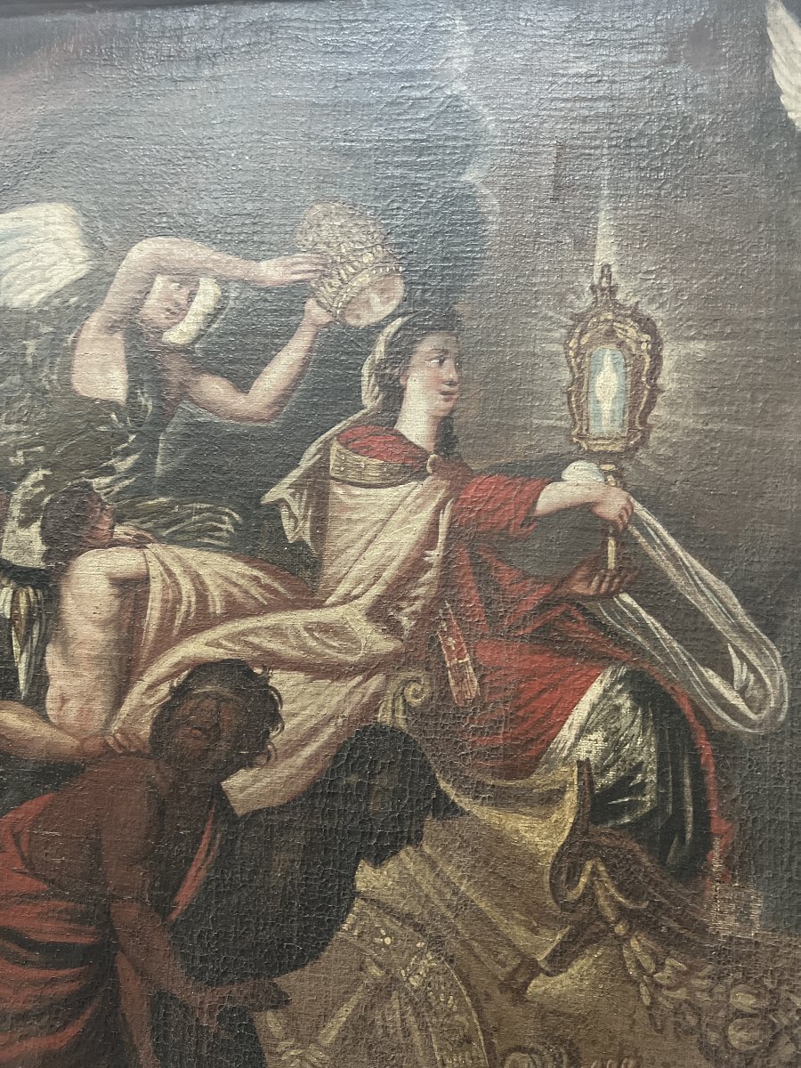 Oil On Canvas In An 18th-century Gilded Wooden Frame-photo-3