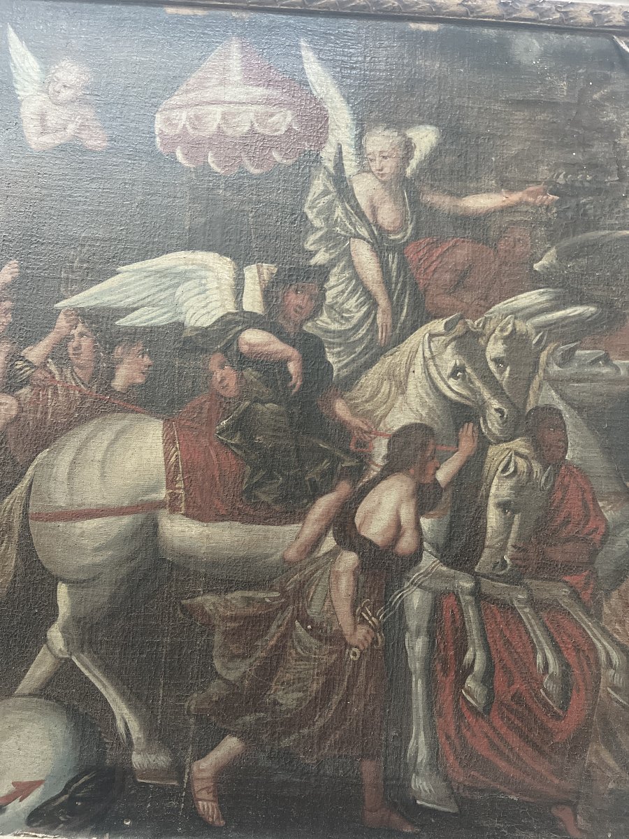 Oil On Canvas In An 18th-century Gilded Wooden Frame-photo-1