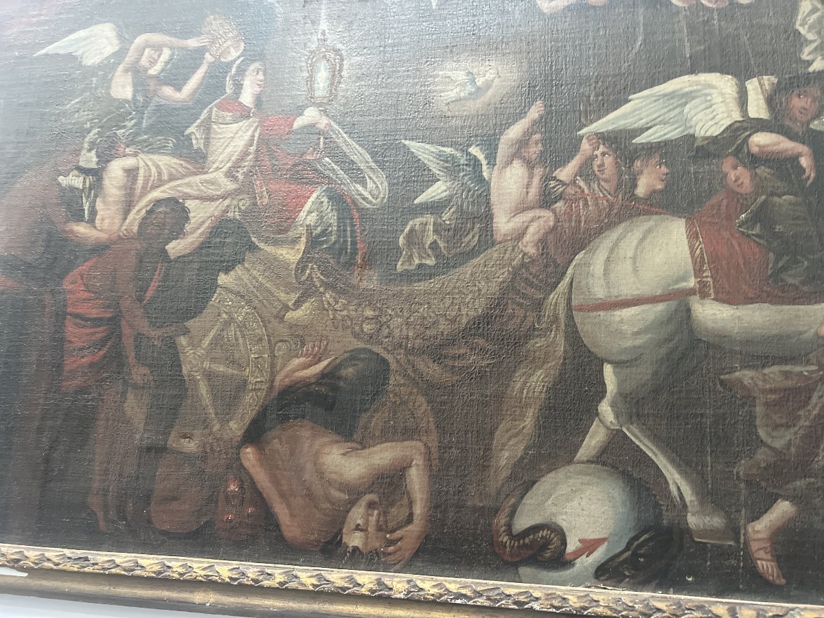 Oil On Canvas In An 18th-century Gilded Wooden Frame-photo-2