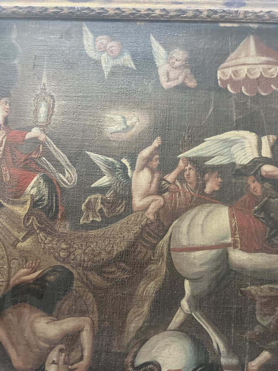 Oil On Canvas In An 18th-century Gilded Wooden Frame-photo-3