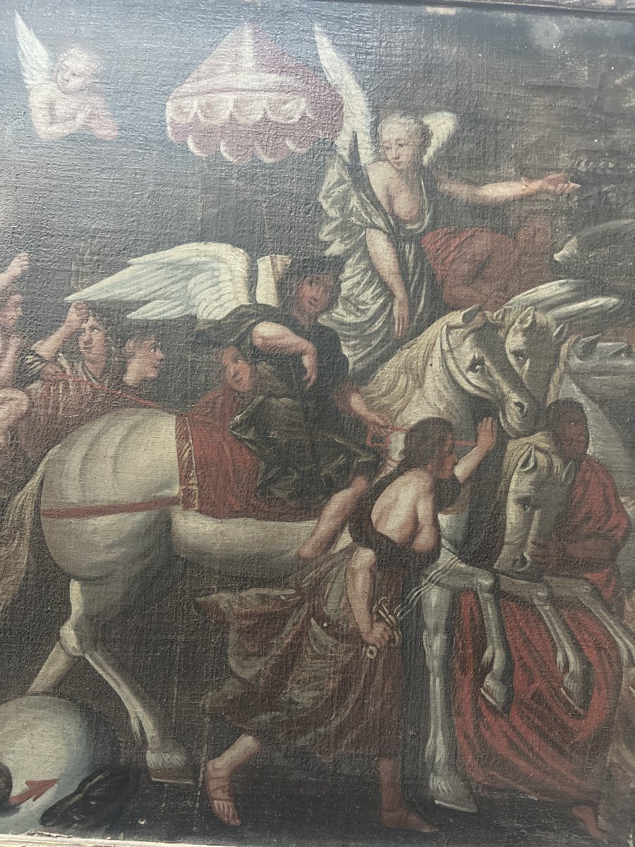 Oil On Canvas In An 18th-century Gilded Wooden Frame-photo-4