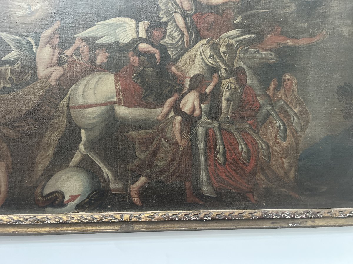 Oil On Canvas In An 18th-century Gilded Wooden Frame-photo-6