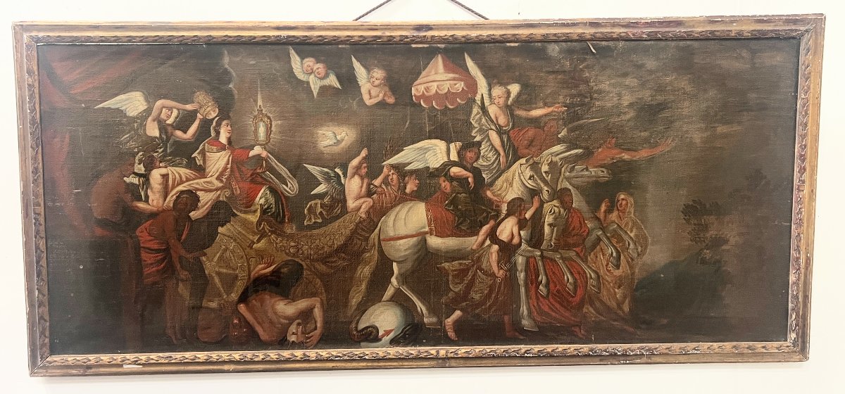 Oil On Canvas In An 18th-century Gilded Wooden Frame