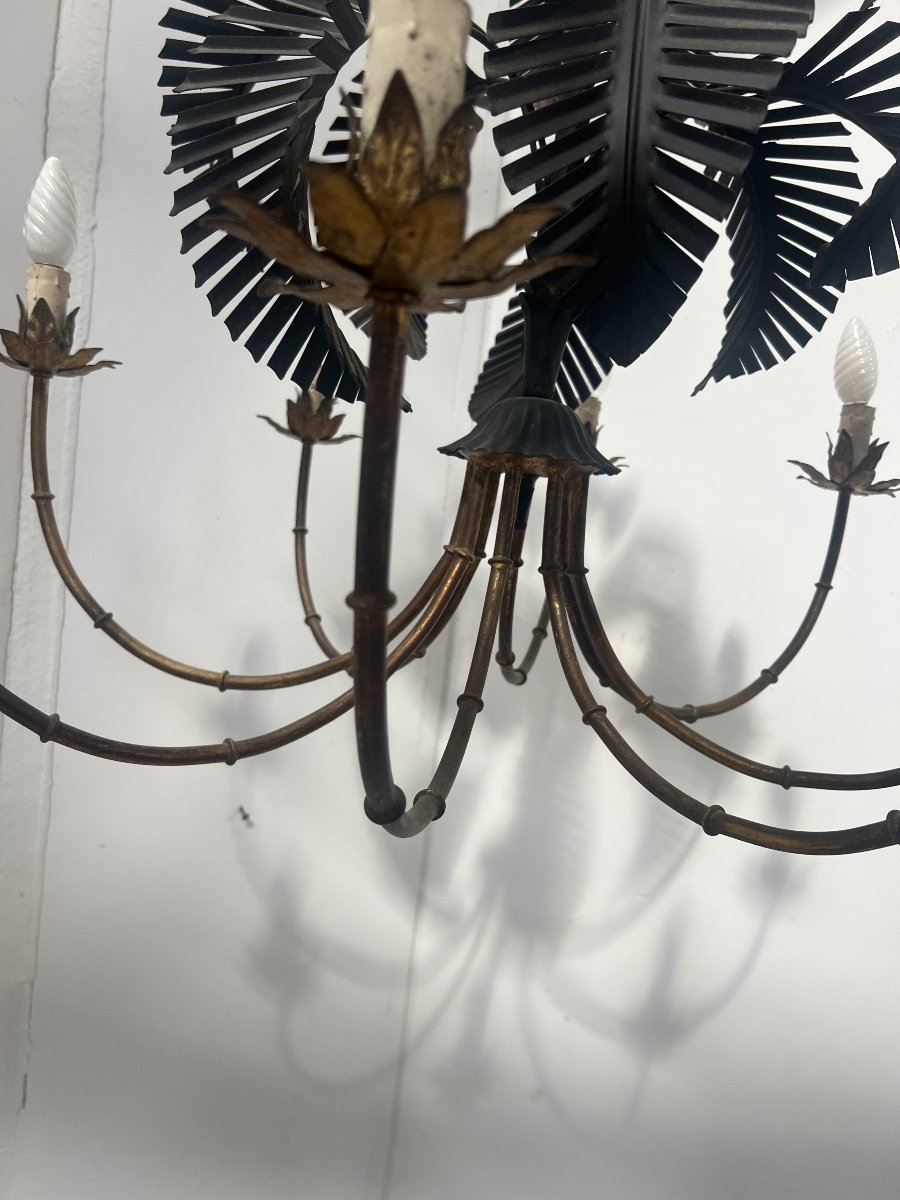 20th-century Six-light Palm Tree Chandelier With A Double Patina-photo-2