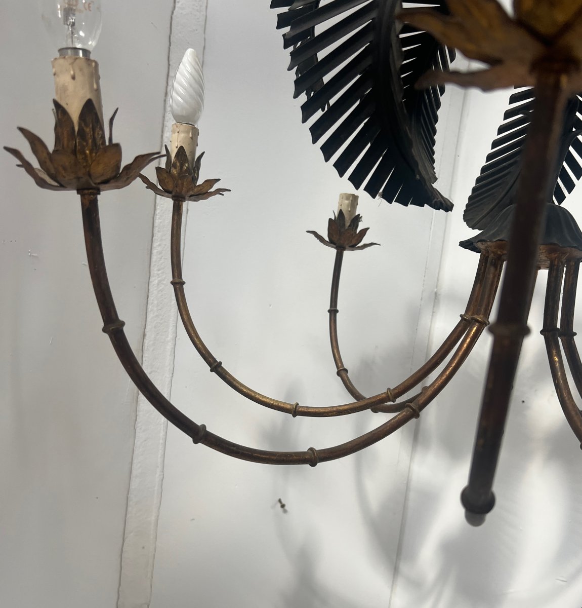 20th-century Six-light Palm Tree Chandelier With A Double Patina-photo-3
