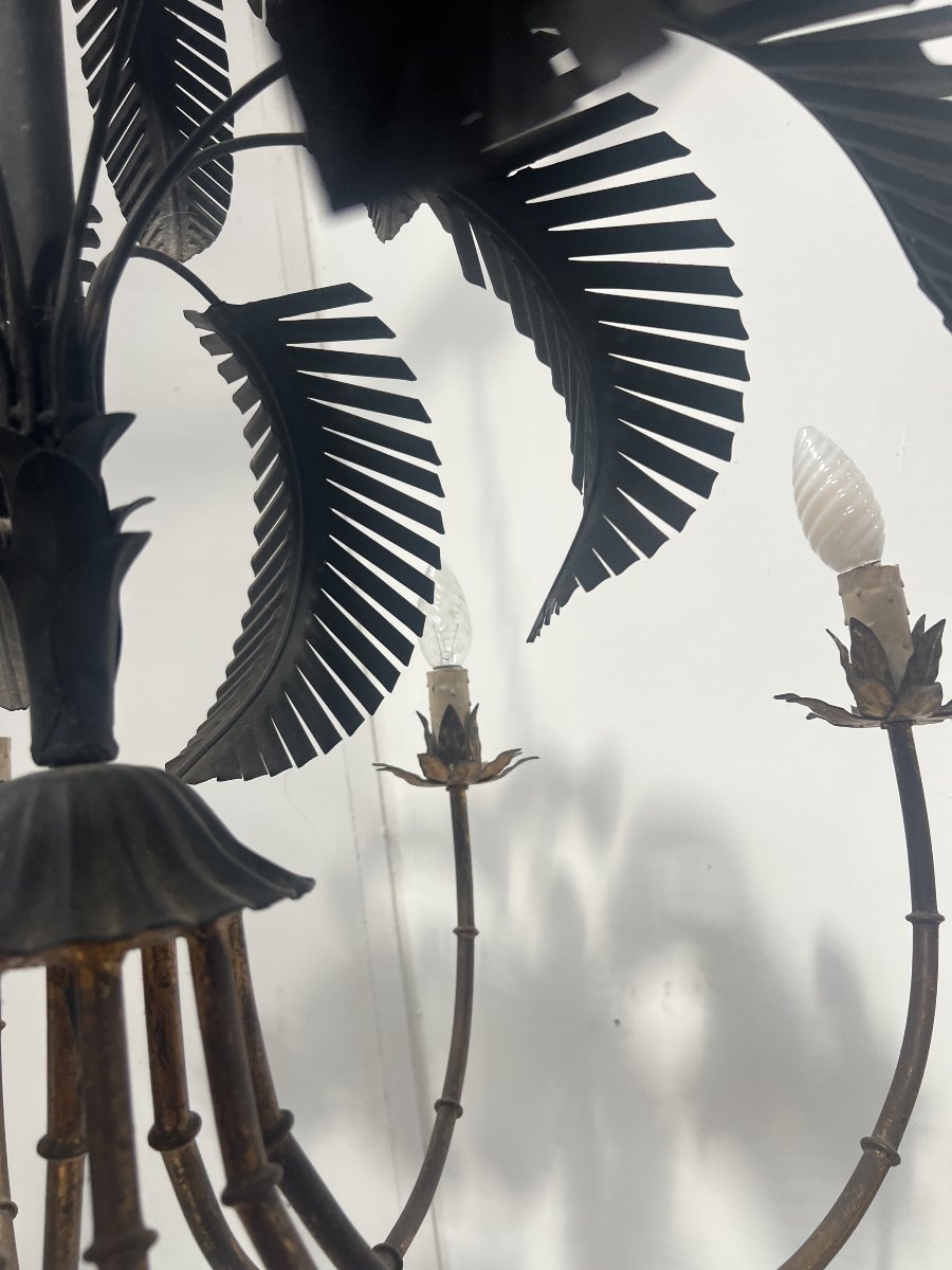 20th-century Six-light Palm Tree Chandelier With A Double Patina-photo-4