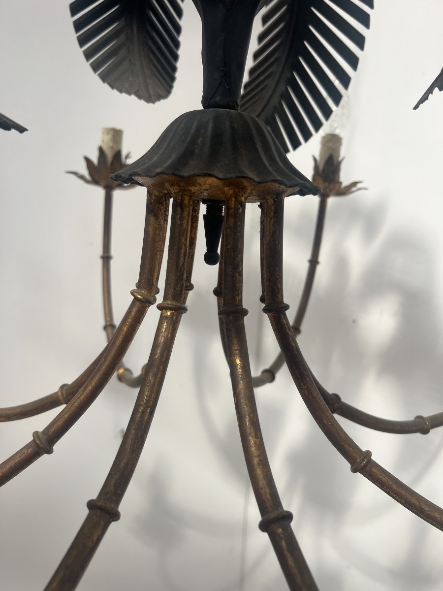 20th-century Six-light Palm Tree Chandelier With A Double Patina-photo-1