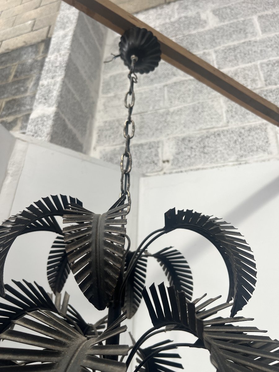 20th-century Six-light Palm Tree Chandelier With A Double Patina-photo-2