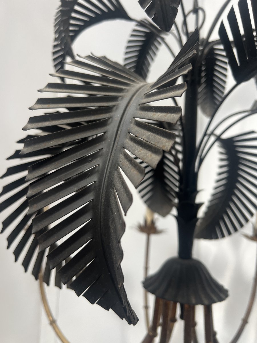 20th-century Six-light Palm Tree Chandelier With A Double Patina-photo-3