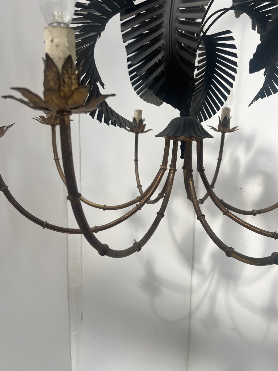 20th-century Six-light Palm Tree Chandelier With A Double Patina-photo-4