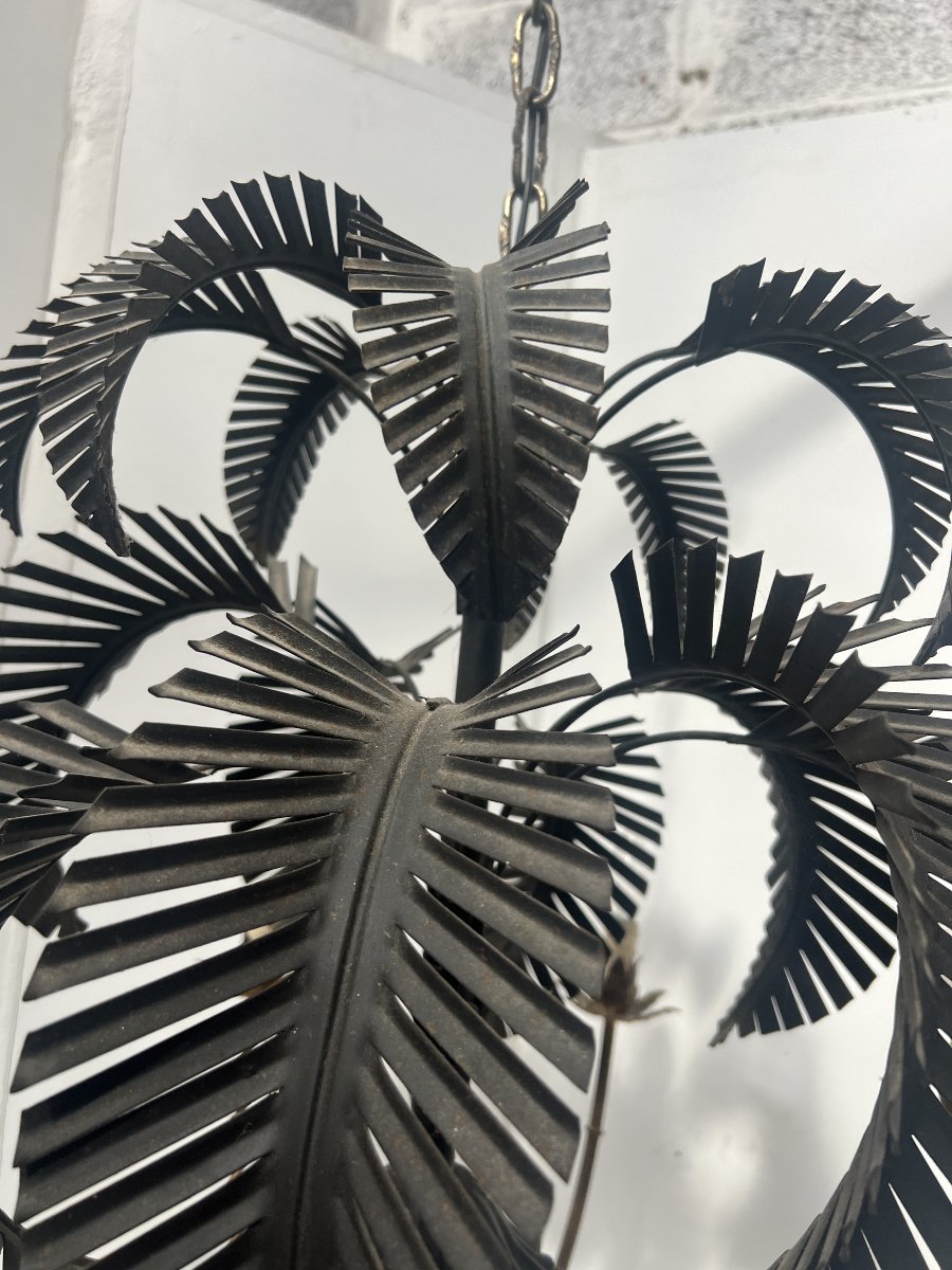 20th-century Six-light Palm Tree Chandelier With A Double Patina-photo-5