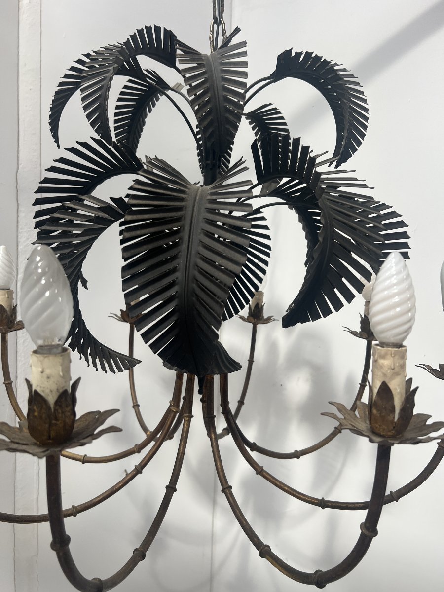20th-century Six-light Palm Tree Chandelier With A Double Patina-photo-6