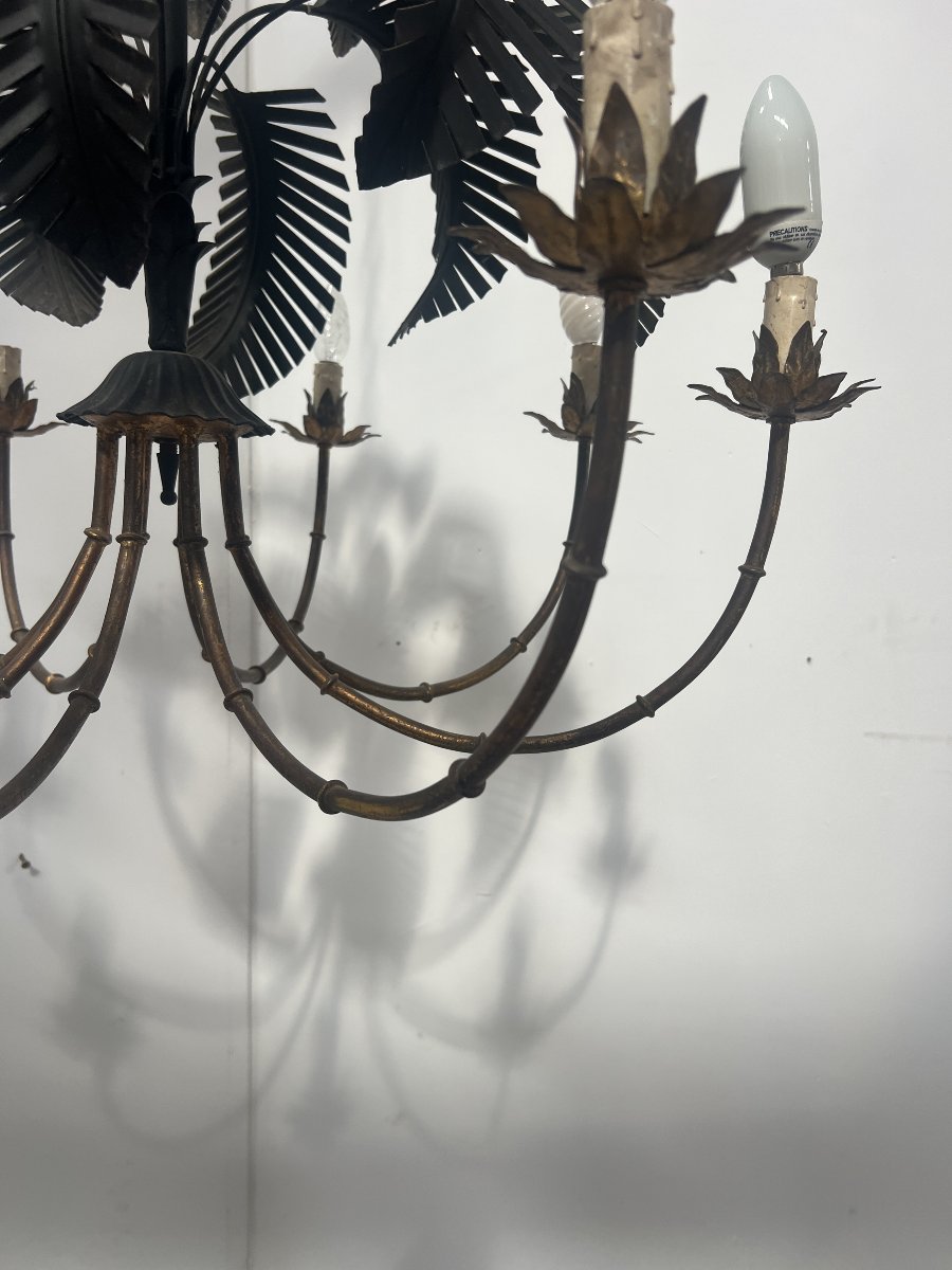 20th-century Six-light Palm Tree Chandelier With A Double Patina-photo-7