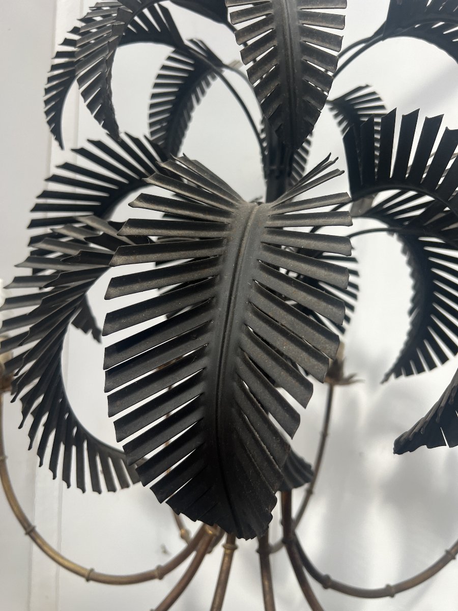 20th-century Six-light Palm Tree Chandelier With A Double Patina-photo-8